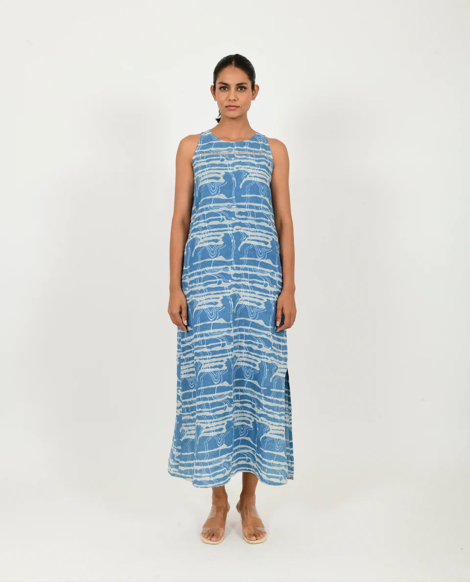 Indigo Splash Linen Maxi