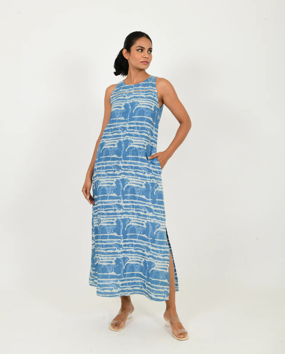 Indigo Splash Linen Maxi