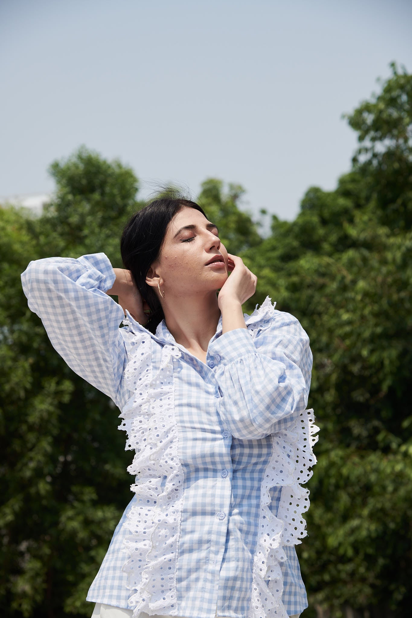 Broderie Checkered Shirt