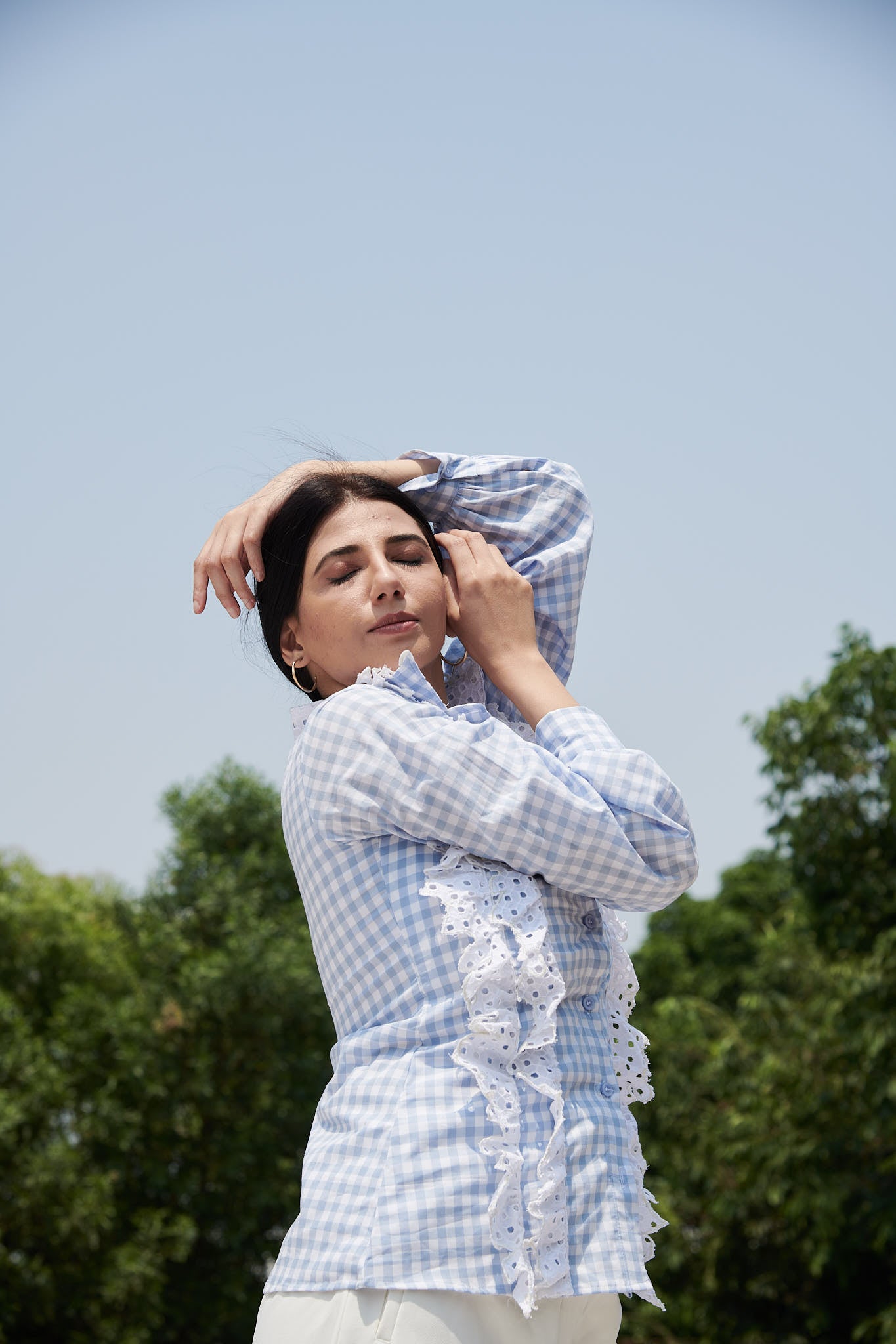 Broderie Checkered Shirt